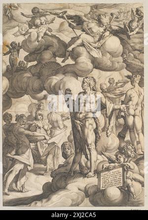 The Wedding of Cupid and Psyche Goltzius, Hendrick 1558 - 1617, Spranger, Bartholomeus 1546 - 1611 incisione in rame, Print the New Hollstein olandese e fiammingo incisioni, incisioni e incisioni in legno 1450-1700, Hendrick Goltzius, Part i-IV, Marjolein Leesberg, 341 i, C 48058, 2012. The Illustrated Bartsch 3, Commentary, artisti fiamminghi, Hendrik Goltzius, Walter L. Strauss, 277, C 36169, 1982 il matrimonio di Cupido e Psiche Foto Stock