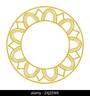 Montatura rotonda ornamentale in stile Mandala con motivo floreale dorato Illustrazione Vettoriale