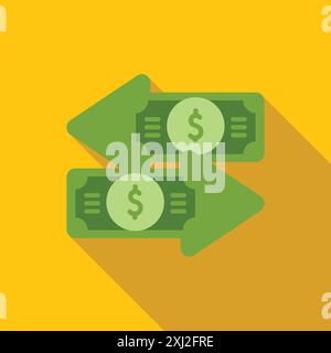 Due banconote in dollari verdi che formano un simbolo di frecce rotanti, raffiguranti concetti come il cambio di valuta, la conversione di valuta e le transazioni finanziarie Illustrazione Vettoriale