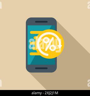 Immagine che raffigura uno smartphone con un simbolo di percentuale, che rappresenta un programma di rimborso o rimborso Illustrazione Vettoriale