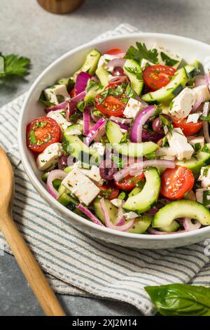 Insalata contadina greca fatta in casa con feta di cetriolo e olive Foto Stock