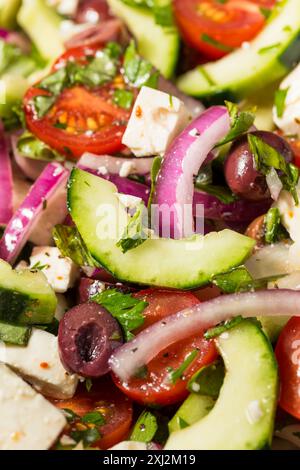 Insalata contadina greca fatta in casa con feta di cetriolo e olive Foto Stock