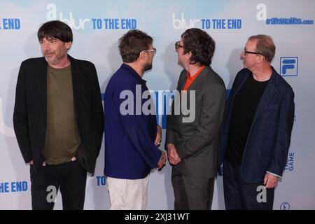 Alex James, Damon Albarn, Graham Coxon e Dave Rowntree arrivano per la prima londinese di Blur: To the End al Picturehouse Central di Londra. Data foto: Martedì 16 luglio 2024. Foto Stock