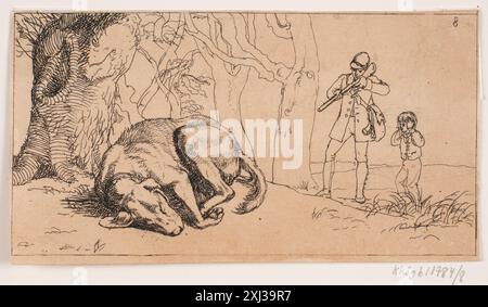 Incisione di Lorenz Frølich etichettata immagine 8, parte della sua collezione di stampe illustrate del XIX secolo. Foto Stock