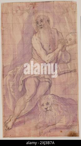 Disegno di Giovanni de vecchi raffigurante San Girolamo nella natura selvaggia, parte di disegni romani nel Dipartimento stampe e disegni. Foto Stock