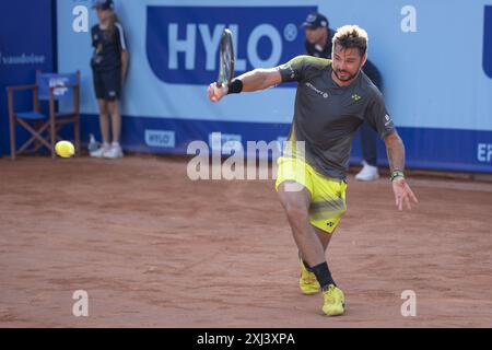 Gstaad Svizzera, 07 16 2024: Stan Wawrinka (sui) in azione durante l'EFG Swiss Open. Durante l'EFG Gstaad Swiss Open ATP 250, partita internazionale di tennis a Gstaad, Svizzera, 16 luglio 2024 Foto Stock