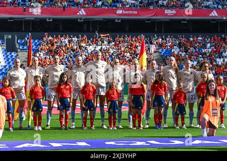 La Coruna, Spagna. 16 luglio 2024. La squadra belga prima di una partita di calcio tra le nazionali femminili di Spagna e Belgio, ha chiamato le fiamme rosse nella sesta giornata del girone A2 nella fase di campionato della UEFA Women's European Qualifiers 2023-24, martedì 16 luglio 2024 a la Coruna, in Spagna. Crediti: Sportpix/Alamy Live News Foto Stock