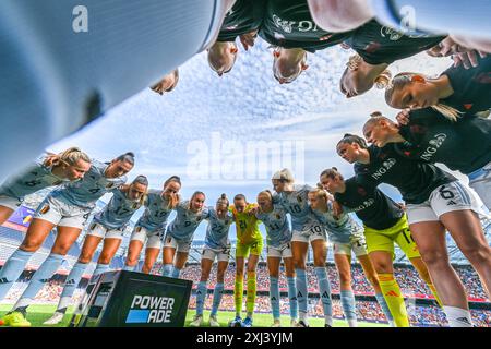 La Coruna, Spagna. 16 luglio 2024. La squadra belga prima di una partita di calcio tra le nazionali femminili di Spagna e Belgio, ha chiamato le fiamme rosse nella sesta giornata del girone A2 nella fase di campionato della UEFA Women's European Qualifiers 2023-24, martedì 16 luglio 2024 a la Coruna, in Spagna. Crediti: Sportpix/Alamy Live News Foto Stock