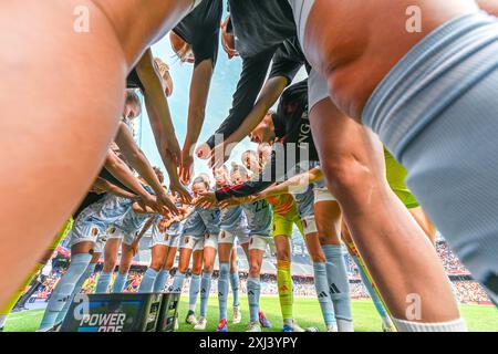 La Coruna, Spagna. 16 luglio 2024. La squadra belga prima di una partita di calcio tra le nazionali femminili di Spagna e Belgio, ha chiamato le fiamme rosse nella sesta giornata del girone A2 nella fase di campionato della UEFA Women's European Qualifiers 2023-24, martedì 16 luglio 2024 a la Coruna, in Spagna. Crediti: Sportpix/Alamy Live News Foto Stock