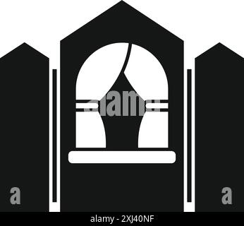 Stand per spettacoli di marionette con tende aperte che rivelano un palco vuoto, icona in stile semplice Illustrazione Vettoriale