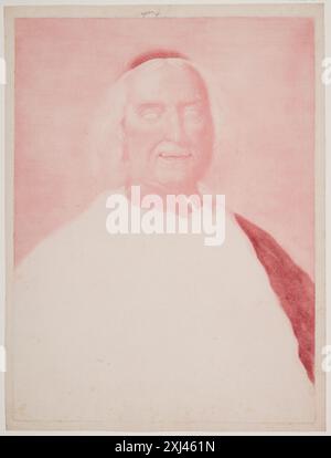 Una stampa mezzotinta che mostra il cardinale André Hercule de Fleury, evidenziando indumenti clericali, dettagli del viso e postura seduta in stile europeo del XVII-XVIII secolo. Foto Stock