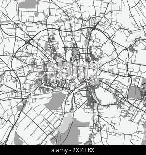 Mappa di Lublino in Polonia in scala di grigi. Contiene vettore stratificato con strade, acqua, parchi, ecc. Illustrazione Vettoriale