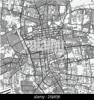 Mappa di Lodz in Polonia in scala di grigi. Contiene vettore stratificato con strade, acqua, parchi, ecc. Illustrazione Vettoriale