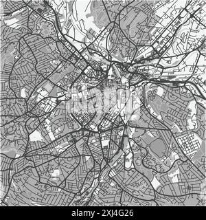 Mappa di Sheffield in Regno Unito in scala di grigi. Contiene vettore stratificato con strade, acqua, parchi, ecc. Illustrazione Vettoriale