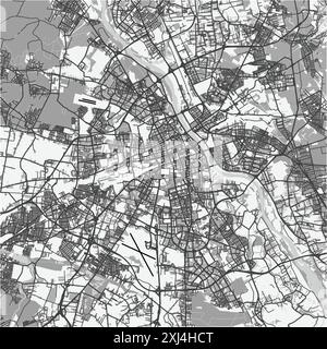 Mappa di Varsavia in Polonia in scala di grigi. Contiene vettore stratificato con strade, acqua, parchi, ecc. Illustrazione Vettoriale