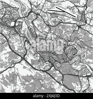 Mappa di Bilbao in Spagna in scala di grigi. Contiene vettore stratificato con strade, acqua, parchi, ecc. Illustrazione Vettoriale