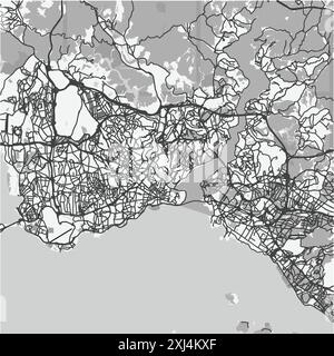 Mappa di Istanbul in Turchia in scala di grigi. Contiene vettore stratificato con strade, acqua, parchi, ecc. Illustrazione Vettoriale