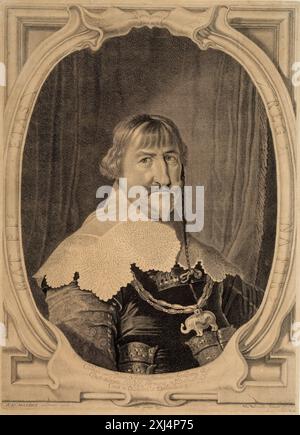 Christian IV Haelwegh, Albert 1598 - 1673, Mander III, Karel van 1607 - 1670 Copper Engraving, Print Dansk grafik: [i 2 bd.], Jørgen Sthyr, afb. pag. 48, 16065, 1943-1949. Kobberstikkeren Albert Haelwegh, Jørgen Sthyr, Nr. 6, D 11278 mb, 1965. A brande Frederik 2.: OM Melchior Lorcks kobberstik-portræt af Frederik 2., Hanne Kolind Poulsen, afb. pag. 32, omt. P. 33, 2007 Cristiano IV Foto Stock