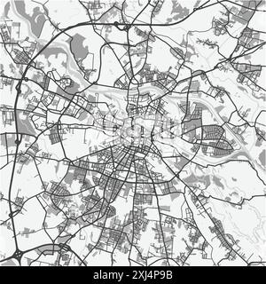 Mappa di Breslavia in Polonia in scala di grigi. Contiene vettore stratificato con strade, acqua, parchi, ecc. Illustrazione Vettoriale