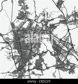 Mappa della Mecca in Arabia Saudita in scala di grigi. Contiene vettore stratificato con strade, acqua, parchi, ecc. Illustrazione Vettoriale