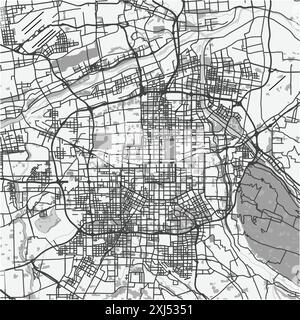 Mappa di Xi in scala di grigi. Contiene vettore stratificato con strade, acqua, parchi, ecc. Illustrazione Vettoriale