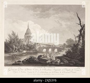 La campagna parte Coulet, Anne Philiberte 1736 - 1799, Loutherbourg, Philippe Jacques de 1740 - 1812, Lempereur, Louis Simon 1728 - 1807 incisione in rame, Print Inventaire du fonds franais: Graveurs du XVIIIe siècle V: Cochin Fils - Dambrun, Marcel Roux, p. 286, nr. 12, SMK 2,780:5, 1946 la Partie de campagne Foto Stock