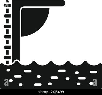 Icona nera della silhouette di una piattaforma per immersioni in piedi in acque calme presso la piscina Illustrazione Vettoriale