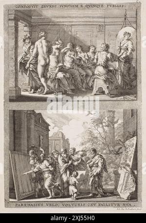 Zeuxis e Parrhassius Sandrart, Jacob von 1630 - 1708, Sandrart, Joachim von 1606 - 1688, Sandrart, Joachim von 1606 - 1688 incisione in rame, Print Hollstein's German Engravings, etchings and Woodcuts 1400-1700 (vol. XL), Joachim von Sandrart, Joachim von Sandrart il giovane, Johann von Sandrart, Johann Jacob von Sandrart, Johann Jacob von Sandrart, Lorenz von Sandrart, John Roger PaaS, p. 237, nr. 345., k1997-016, 1995 Zeuxis e Parrhassius Foto Stock