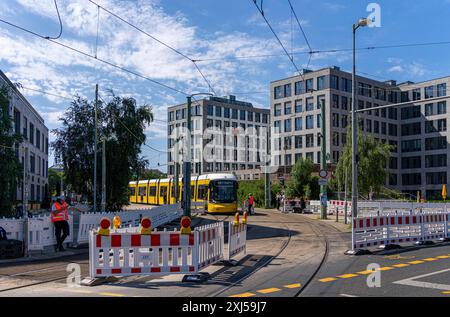 Lavori di costruzione del collegamento del tram a Berlino Nordbahnhof, Berlino, Germania Foto Stock