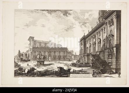 Veduta di Piazza del Campidoglio Piranesi, Giovanni Battista 1720 - 1778, Piranesi, Francesco 1754 - 1810 incisione, Stampa Giovanni Battista Piranesi, Henri Focillon, nr. 746, 40762, 1967. Giovanni Battista Piranesi: Le incisioni complete, John Wilton-Ely, nr. 244, 55434, 1994. Giovanni Battista Piranesi: Uno studio critico con un elenco delle sue opere pubblicate e cataloghi dettagliati delle prigioni e delle vedute di Roma, Arthur M. Hind, pp. 31-73; 78 og 82, nr. 111 i, 8013, 1922 Vista di Piazza del Campidoglio Foto Stock