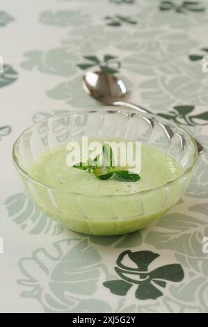 Melone di melone, cetriolo, giner, lime e zuppa di menta selvatica Foto Stock