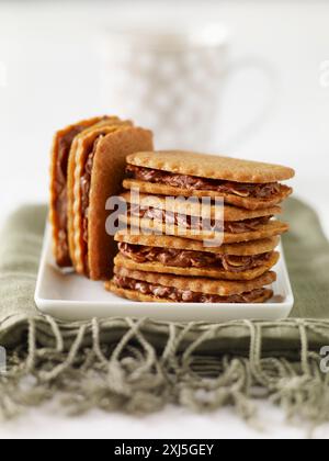 Sandwich speculoos fatti in casa con cioccolato (tema: Piccoli delizii al cioccolato) Foto Stock