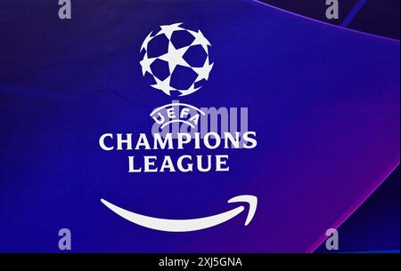Logo, Champions League, CL, Allianz Arena, Monaco di Baviera, Baviera, Germania Foto Stock