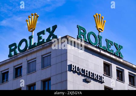 Rolex, pubblicità, lettere, pubblicità al neon, logo, Francoforte sul meno, Assia, Germania Foto Stock