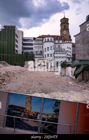 Cantiere, recinzione di costruzione, controverso progetto di costruzione della società Signa insolvente di Rene Benko, logo, insolvenza in corso Foto Stock