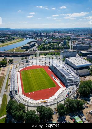 La capitale dello stato, Dresda, sta trasformando lo stadio in un moderno e polifunzionale centro sportivo ed eventi per sport competitivi e popolari. Foto Stock