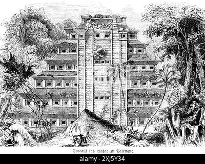 Teocalli las Llajas a Palenque, America centrale, Messico, illustrazione storica 1880 Foto Stock