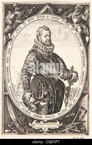 Incisione in rame di Hendrick Goltzius raffigurante Jacques de la Faille, inclusa in incisioni e incisioni olandesi e fiamminghe dal 1450 al 1700. Foto Stock