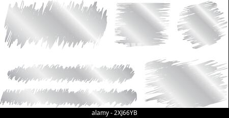 Texture graffiate color argento. Collezione di scintillanti gratta e vinci metallici, biglietti fortunati per il gioco, vincitori del lotto, premi in denaro o coupon di vendita isolati su sfondo bianco. Illustrazione vettoriale Illustrazione Vettoriale