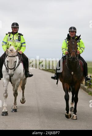 Poliziotti a cavallo Foto Stock