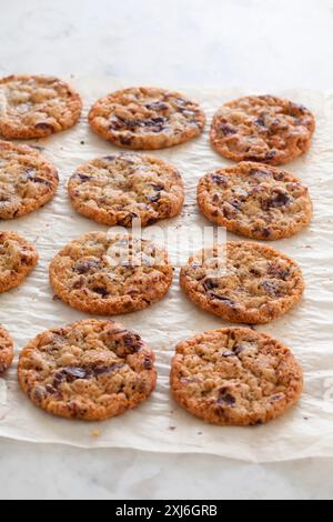 I biscotti al cioccolato sulla carta oleata Foto Stock