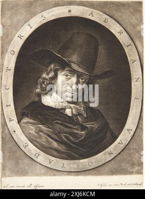 Ritratto di Adriaen van Ostade Gole, Jacob 1665 - 1724, Ostade, Adriaen van 1610 - 1685 Mezzotint, Print Hollstein's Dutch and Flemish etchings, incisioni e xilografie 1450-1700 (vol. VII), Fouceel - Gole, F.W.H. Hollstein, 103, C 38945, 1952. Les marques de collections de dessins & d'estampes: marques estampillées et écrites de collections particulières et publiques, Frits Lugt, 1383, 7027, 1921-1956 Portræt af Adriaen van Ostade Foto Stock