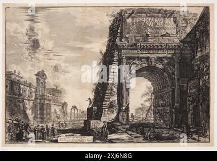 Veduta dell'Arco di Tito Piranesi, Giovanni Battista 1720 - 1778, Piranesi, Francesco 1754 - 1810 incisione, Stampa Giovanni Battista Piranesi, Henri Focillon, nr. 755, 40762, 1967. Giovanni Battista Piranesi: Le incisioni complete, John Wilton-Ely, nr. 231, 55434, 1994. Giovanni Battista Piranesi: Uno studio critico con un elenco delle sue opere pubblicate e cataloghi dettagliati delle prigioni e delle vedute di Roma, Arthur M. Hind, pp. 31-73; 78 og 82, nr. 98 II, 8013, 1922 Vista dell'Arco di Tito Foto Stock