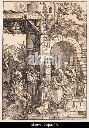 The Adoration of the Magi Dürer, Albrecht 1471 - 1528 Woodcut, Print Dürer-Katalog: ein Handbuch über Albrecht Dürers Stiche, Radierungen, Holzschnitte, deren Zustände, Ausgaben und Wasserzeichen, Joseph Meder, Kat. n. 199 c-d, 11088, 1932. The Illustrated Bartsch 10, Sixteenth Century German Artists, Albrecht Dürer: Albrecht Dürer, Walter L. Strauss, Kat. n. 87, C 36179, 1980. Albrecht Dürer: das druckgraphische Werk, Rainer Schoch, p. 256, Kat. n. 177, k2004-216, 2001-2004 l'Adorazione dei Magi Foto Stock