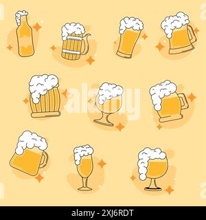 Icone degli schizzi di birre colorate Imposta illustrazione vettoriale Illustrazione Vettoriale