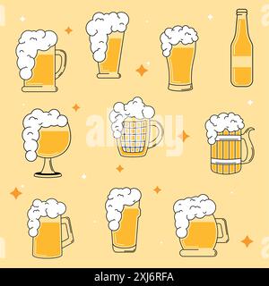 Icone degli schizzi di birre colorate Imposta illustrazione vettoriale Illustrazione Vettoriale