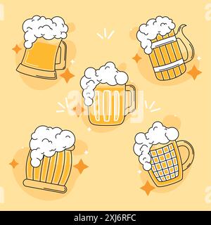 Icone degli schizzi di birre colorate Imposta illustrazione vettoriale Illustrazione Vettoriale
