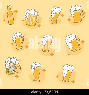 Icone degli schizzi di birre colorate Imposta illustrazione vettoriale Illustrazione Vettoriale