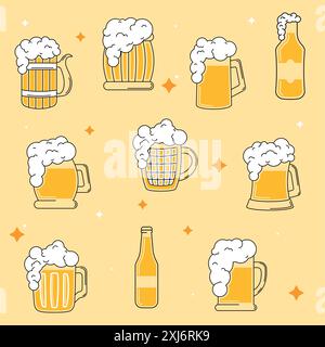 Icone degli schizzi di birre colorate Imposta illustrazione vettoriale Illustrazione Vettoriale