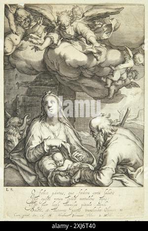 Jesus' Birth Matham, Jacob 1571 - 1631, Bloemaert, Abraham 1566 - 1651, Matham, Jacob 1571 - 1631 Copper Engraving, Print the Illustrated Bartsch 4, Netherlandish Artists, Matham, Saenredam, Muller, Walter L. Strauss, 66, C 36168, 1980. Le incisioni, incisioni e xilografie olandesi e fiamminghe New Hollstein 1450-1700, Jacob Matham, parte i-III, Léna Widerkehr, 16, C 38244, 2007-2008 Jesu fødsel Foto Stock